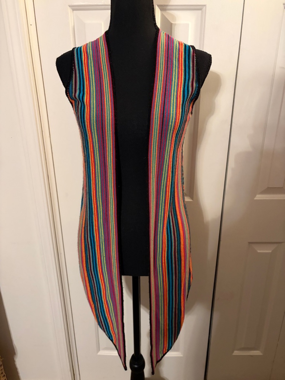 Sleeveless Multicolor Striped Knit Bohemian Duster